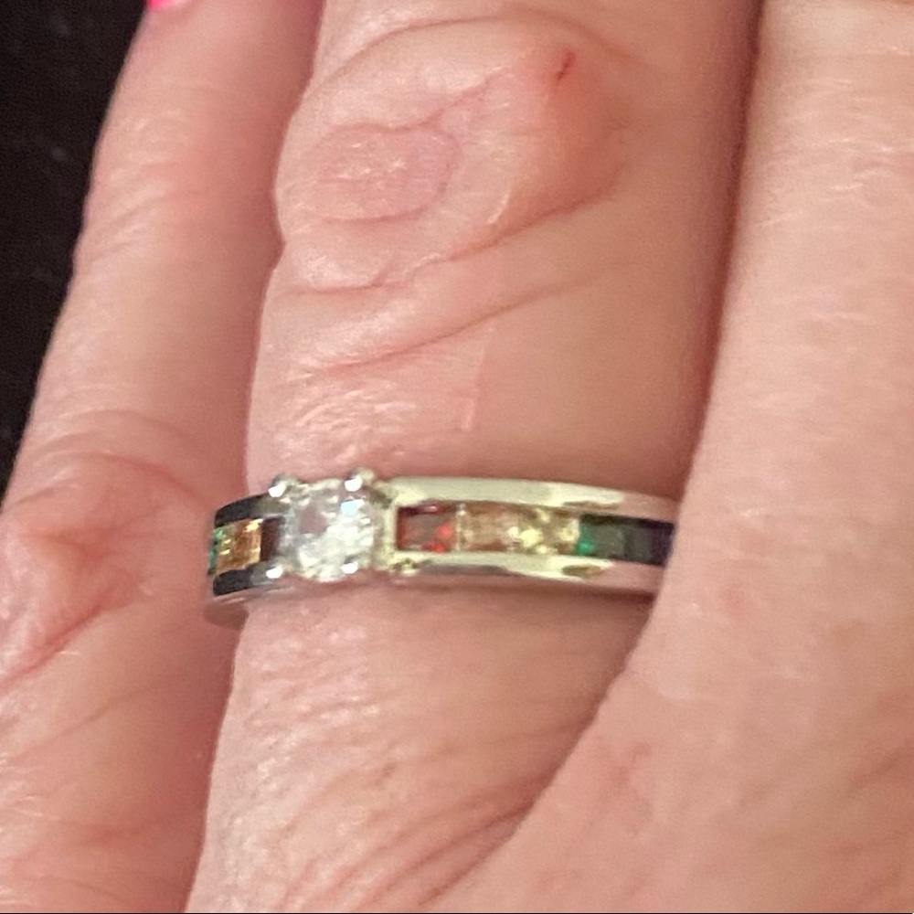 RAINBOW GEMSTONES/CZ STAMPED S925 SILVER RING - Picture 7 of 12